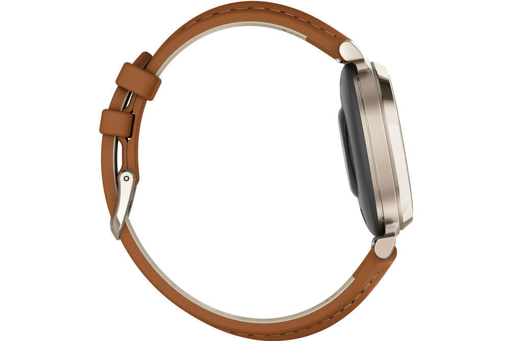 Garmin - Lily 2 Classic Smartwatch 34 mm Anodized Aluminum - Cream Gold with Tan Leather Band