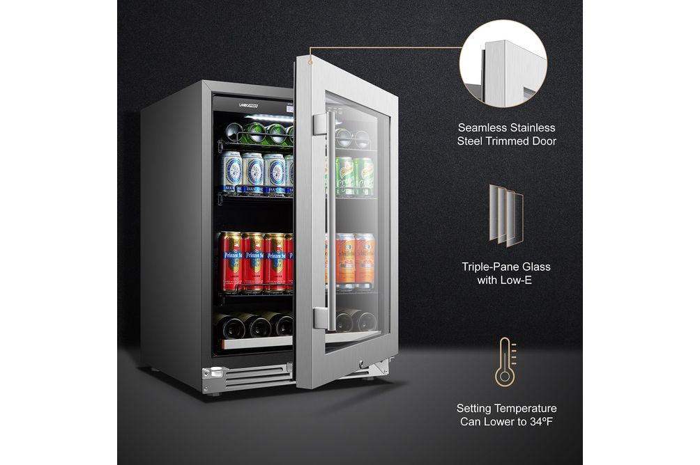 LanboPro - 24 in. 112 Can 6 Bottle Storage Capacity Beverage Refrigerator with Ultra-Quiet Compress