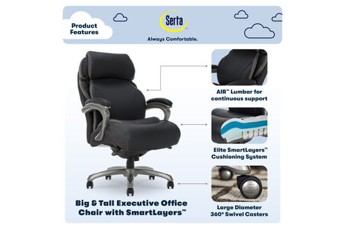 Serta - Big & Tall with Smart Layers Technology and AIR Lumbar Bonded Leather Executive Chair - Bla