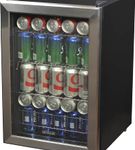 NewAir - 90-Can Freestanding Beverage Fridge, Compact with Adjustable Shelves and Lock - Stainless