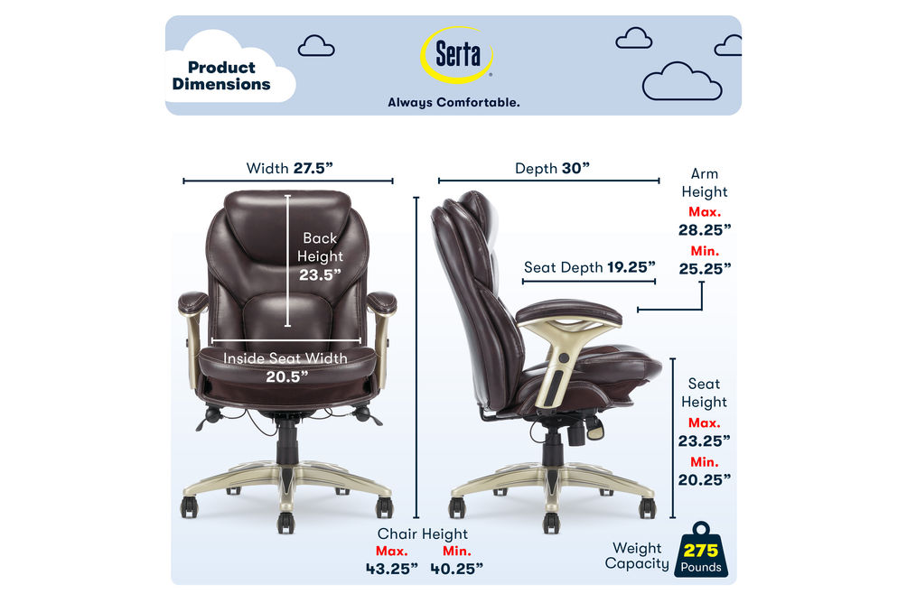 Serta - Upholstered Back in Motion Health & Wellness Manager Office Chair - Bonded Leather - Chestn