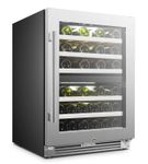 LanboPro - 24 in. 44 Bottle Seamless Stainless Steel Dual Zone Wine Refrigerator with Ultra-Quiet C