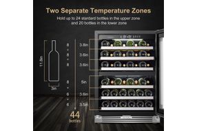LanboPro - 24 in. 44 Bottle Seamless Stainless Steel Dual Zone Wine Precision Temperature Controls