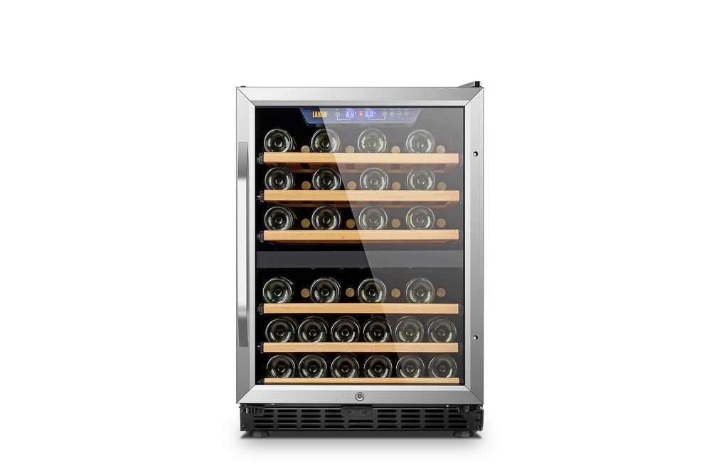 Lanbo - 44 Bottle Compressor Dual Zone Wine Refrigerator with Stainless Steel Door - Black