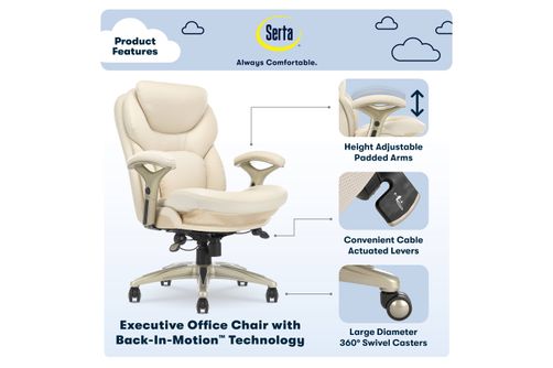 Serta - Upholstered Back in Motion Health & Wellness Manager Office Chair - Bonded Leather - Ivory