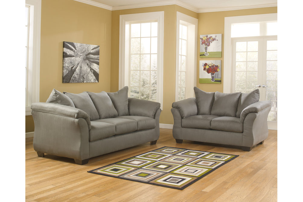 Signature Design by Ashley Darcy Cobblestone Sofa and Loveseat- Sample Room View