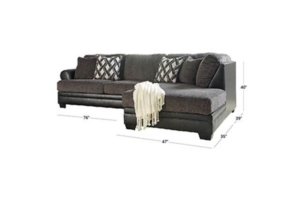 Benchcraft Kumasi-Smoke Sofa Sectional with Chaise Dimensions