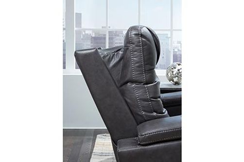 Signature Design by Ashley Composer-Gray Power Recliner- Adjustable Headrest