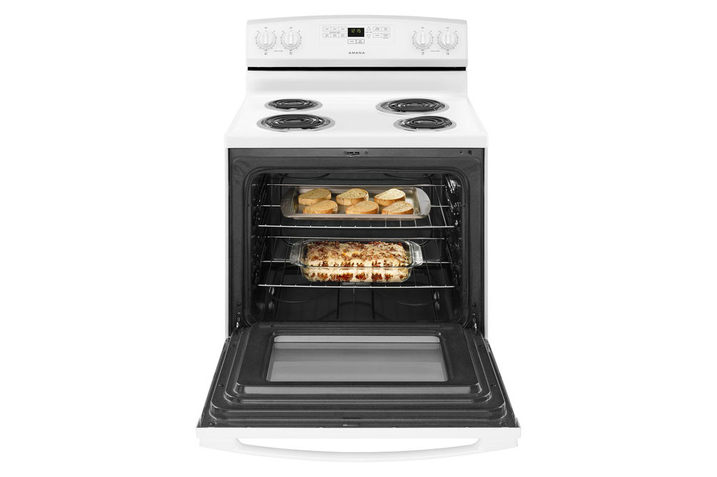 Amana White 4.8 Cu. Ft. Coil Top Electric Range- Open View