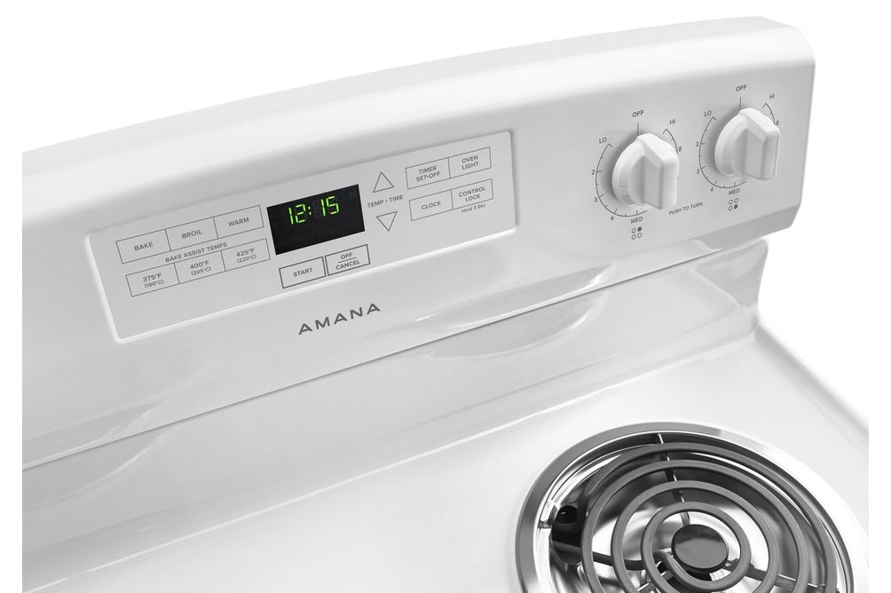 Amana White 4.8 Cu. Ft. Coil Top Electric Range- Top View