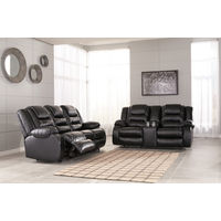 Signature Design by Ashley Vacherie-Black Reclining Sofa and Loveseat- Room View