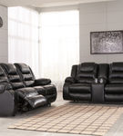 Signature Design by Ashley Vacherie-Black Reclining Sofa and Loveseat- Room View