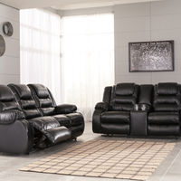 Signature Design by Ashley Vacherie-Black Reclining Sofa and Loveseat- Room View