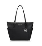 Michael Kors Jet Set Medium Leather Top-Zip Tote Bag - Black