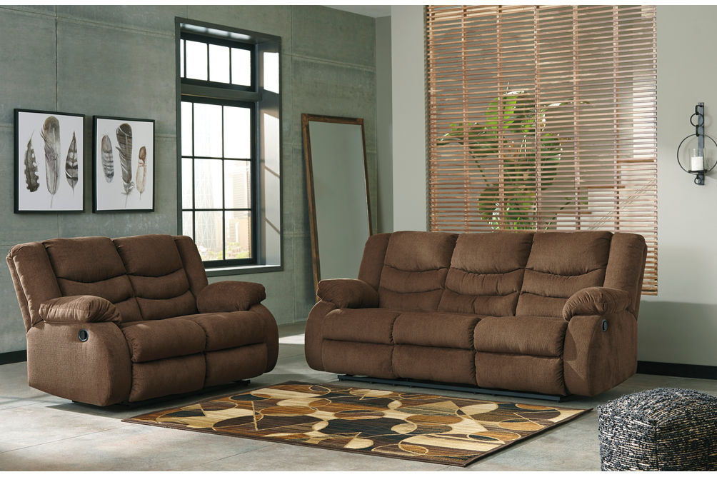 Signature Design by Ashley Tulen-Chocolate Reclining Sofa and Loveseat- Room View