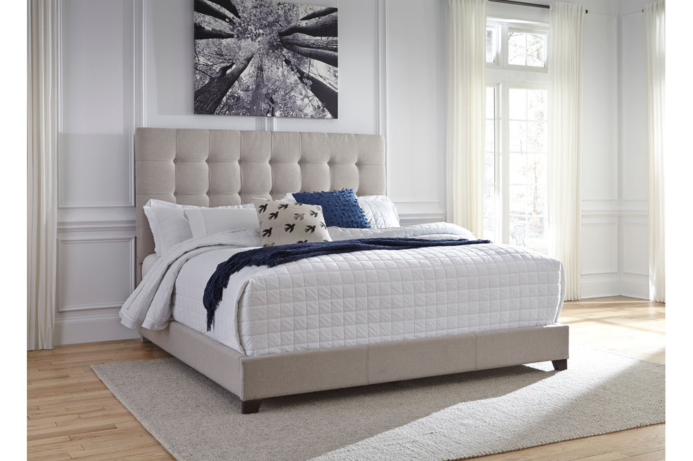 Signature Design by Ashley Dolante Queen Tufted Upholstered Bed - Beige - Sample Room View