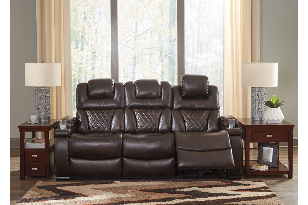 Signature Design by Ashley Warnerton-Chocolate Power Reclining Sofa- Room View