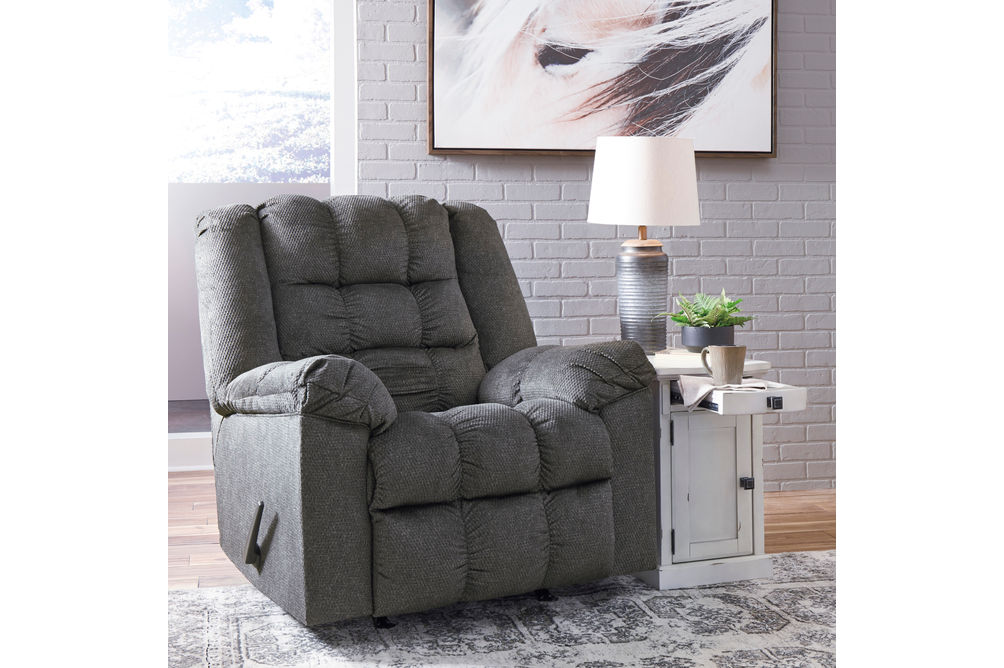 Signature Design by Ashley Drakestone-Charcoal Heat and Massage Rocker Recliner- Room View
