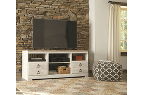 Willowton-Whitewash LG TV STAND W/FIREPLACE OPTION - Sample Room View