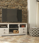 Willowton-Whitewash LG TV STAND W/FIREPLACE OPTION - Sample Room View