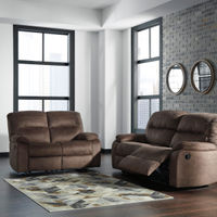 Signature Design by Ashley Bolzano-Coffee Reclining Sofa and Loveseat- Room View