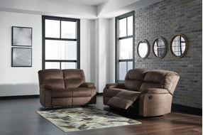 Signature Design by Ashley Bolzano-Coffee Reclining Sofa and Loveseat- Room View