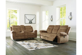 Signature Design by Ashley Huddle Up-Nutmeg Reclining Sofa and Loveseat- Room View