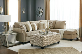 Signature Design by Ashley Dovemont-Putty RAF Sofa Chaise with Ottoman - Room View