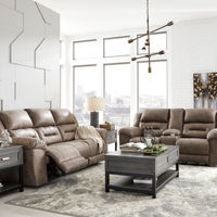 Signature Design by Ashley Stoneland-Fossil Reclining Sofa and Loveseat - Sample Room View