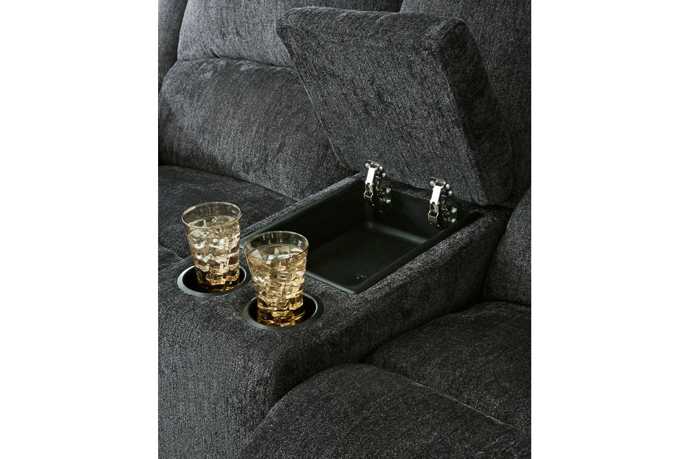 Signature Design by Ashley Draycoll Slate Reclining Sofa and Loveseat - Cup Holder and Storage