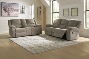 Signature Design by Ashley Draycoll Pewter Reclining Sofa and Loveseat - Room View