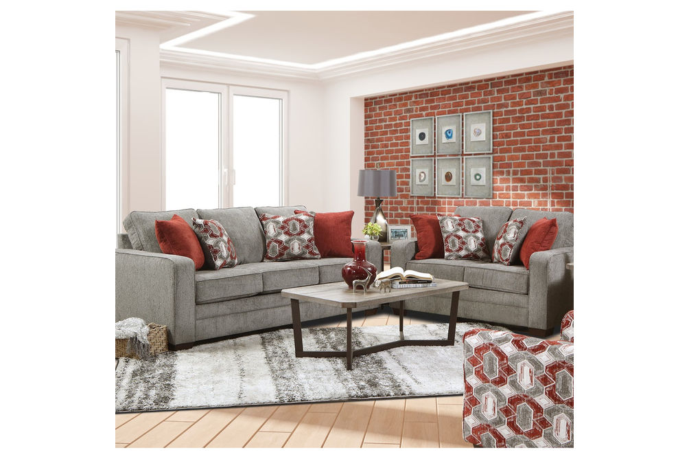 Lane Furniture Barringer-Charcoal Sofa and Loveseat - Sample Room View