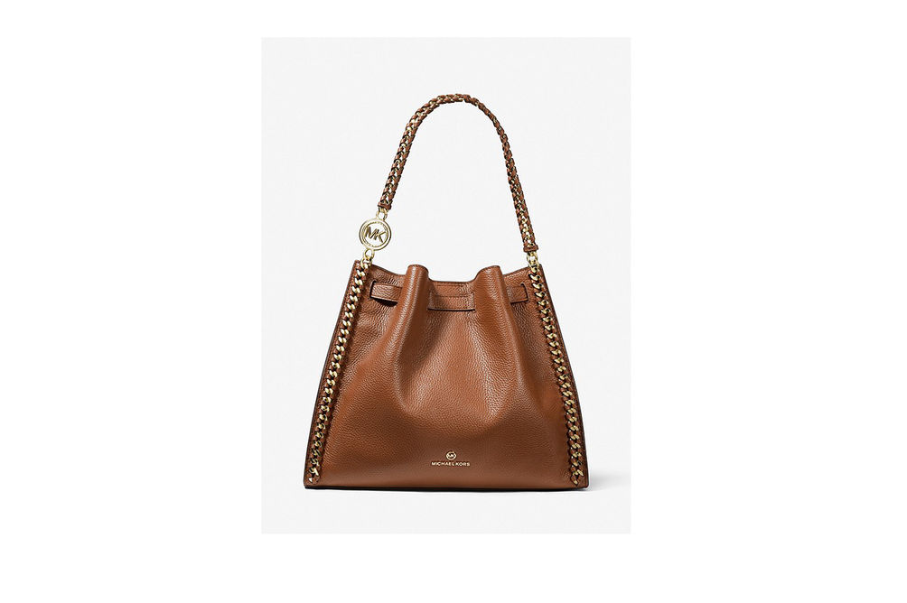 Michael Kors Mina Large Leather Shoulder Tote - Luggage