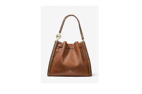 Michael Kors Mina Large Leather Shoulder Tote - Luggage