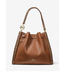 Michael Kors Mina Large Leather Shoulder Tote - Luggage