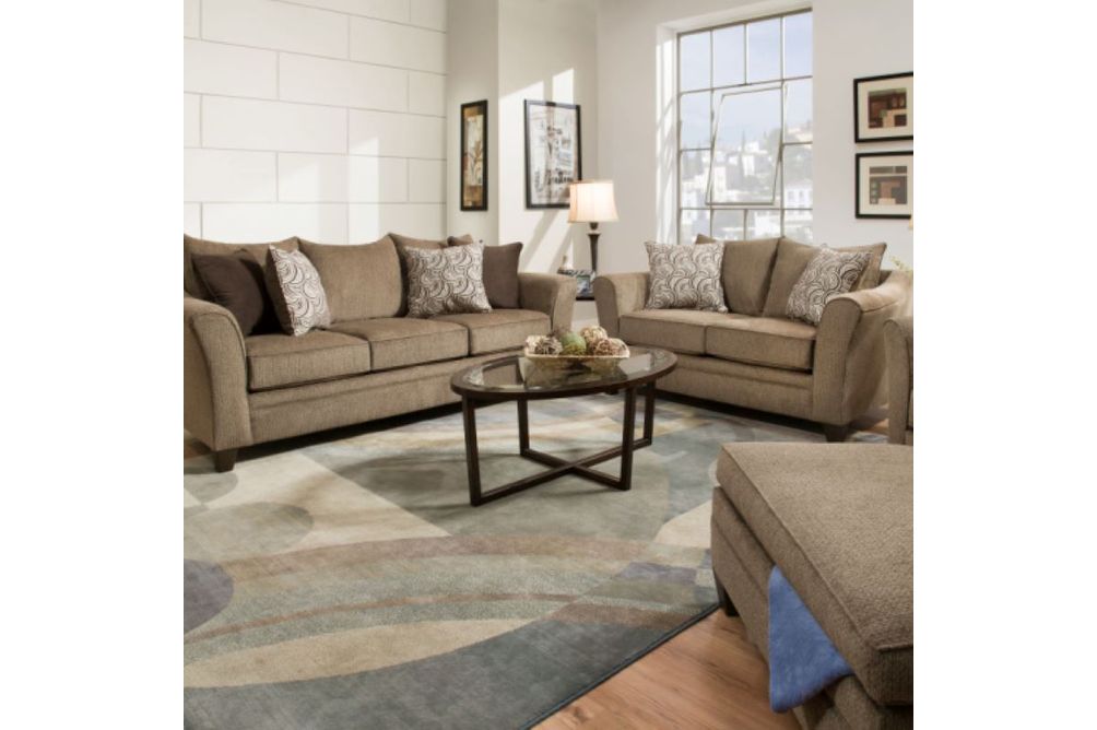 Lane Furniture Albany- Truffle Sofa and Loveseat- Sample Room View