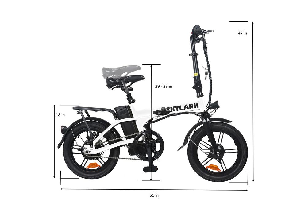 NAKTO 16 Inch Skylark Yellow Folding Electric Bicycle - Dimensions