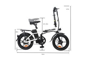 NAKTO 16 Inch Skylark Yellow Folding Electric Bicycle - Dimensions