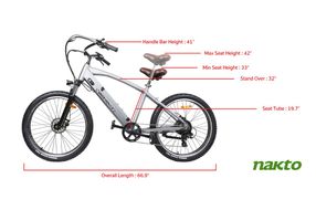 NAKTO 26 inch Santa Monica 500W Electric Bicycle - Dimensions