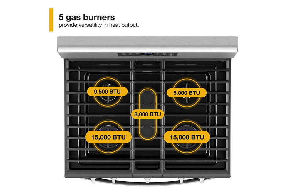 Whirlpool Stainless 5.0 Cu. Ft. Gas 5-in-1 Air Fry Oven - Range Burner View