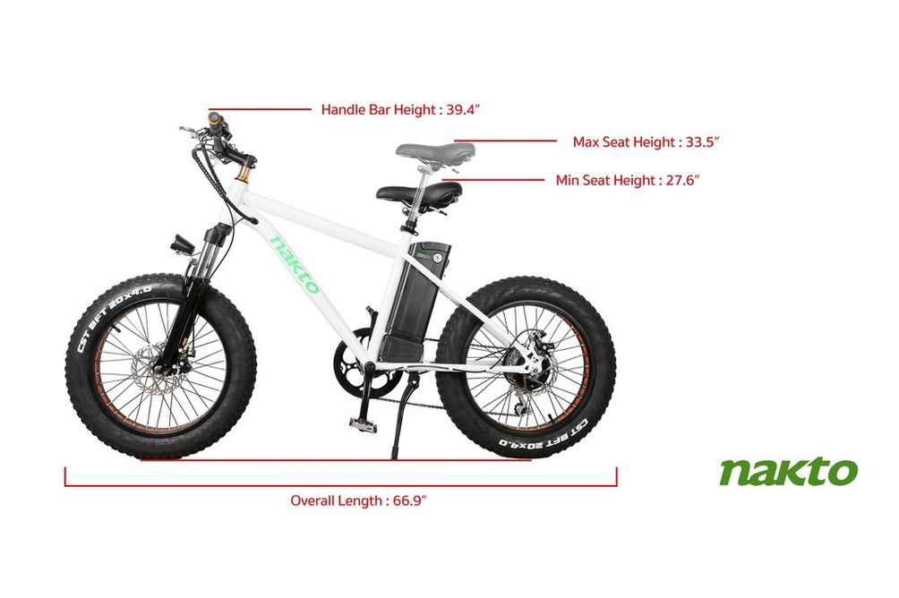 NAKTO 20 Inch Black Mini Cruiser Fat Tire Electric Bike - Dimensions