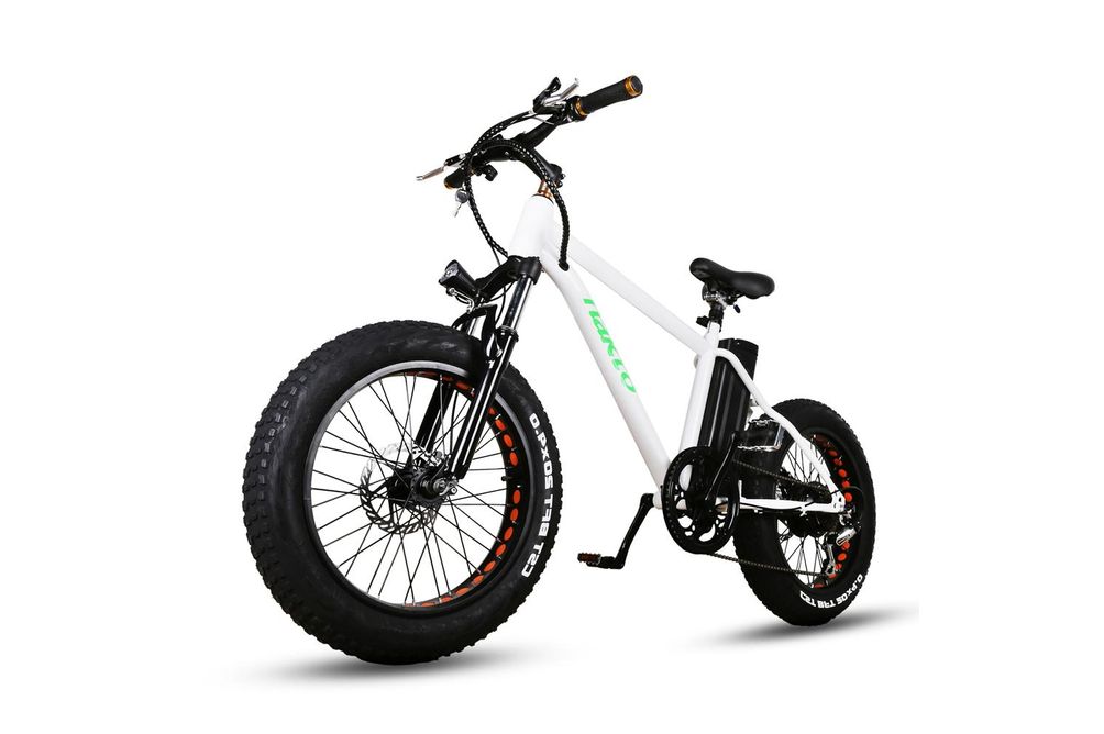 NAKTO 20 Inch White Mini Cruiser Fat Tire Electric Bike - Side Angle View