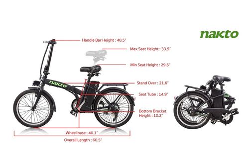 NAKTO 20 Inch Fashion Black Folding Electric Bicycle - Dimensions