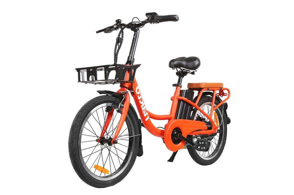 NAKTO 20 Inch Pony Orange City Cargo Electric Bike - Side Angle View