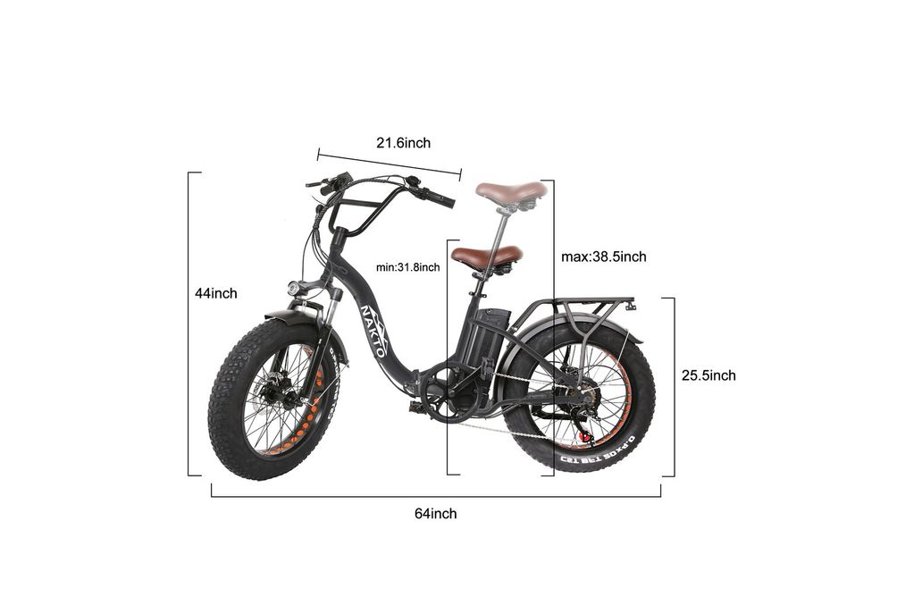 NAKTO 20 Inch Folding Ox Fat Tire Electric Bike - Dimensions