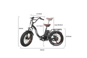 NAKTO 20 Inch Folding Ox Fat Tire Electric Bike - Dimensions