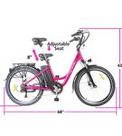 NAKTO 26 Inch Pink City Stroller Electric Bike - Dimensions