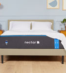 Nectar Full Upholstered Platform Bed in Linen - Sample Room View