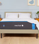 Nectar Queen Upholstered Platform Bed in Linen - Sample Room View