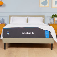 Nectar Queen Upholstered Platform Bed in Linen - Sample Room View